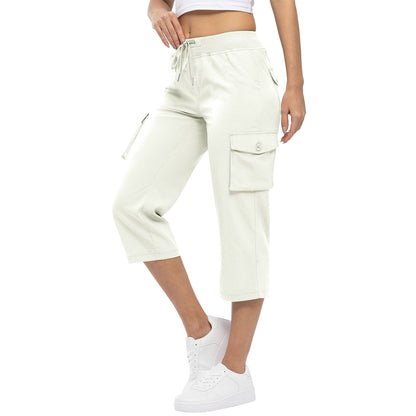 Women's High Waist Drawstring Pocket Loose Pants Women DealSniper.net White L