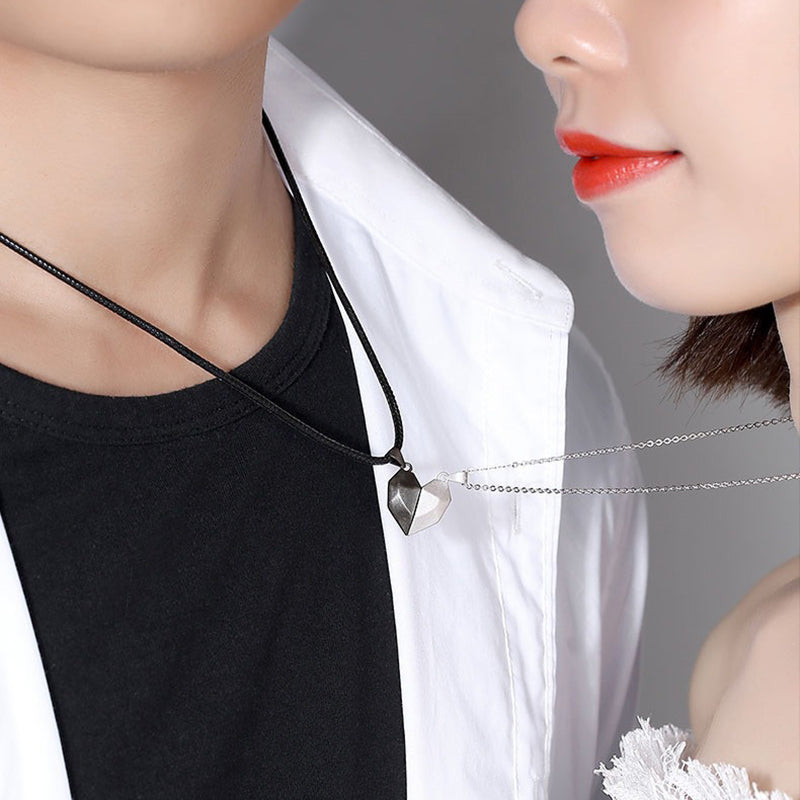 Minimalist Lovers Matching Friendship Heart Pendant Couple Magnetic Distance Faceted Heart Pendant Necklace Couple Jewelry Jewelry dealsniper-net