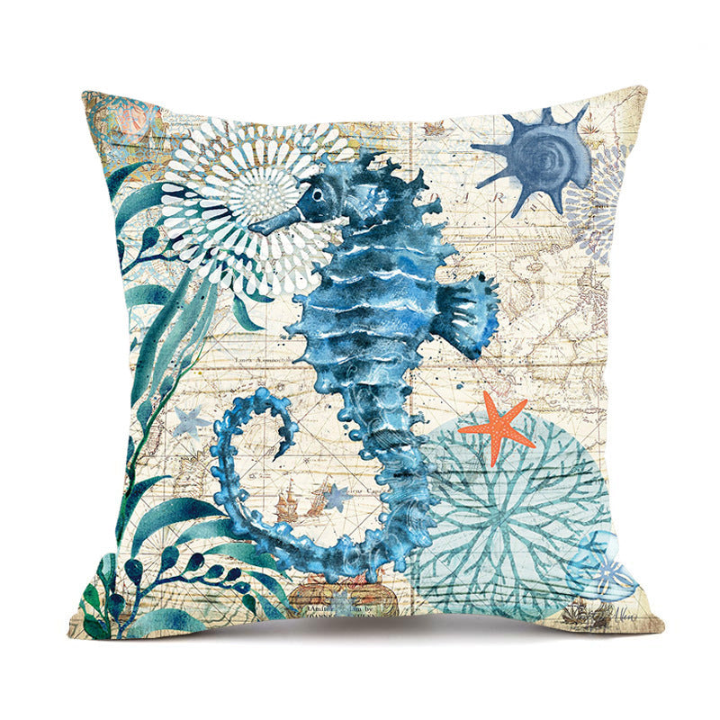 Cushion Covers Sea Turtle Printed Throw Pillow Cases House dealsniper-net Seahorse 45x45cm