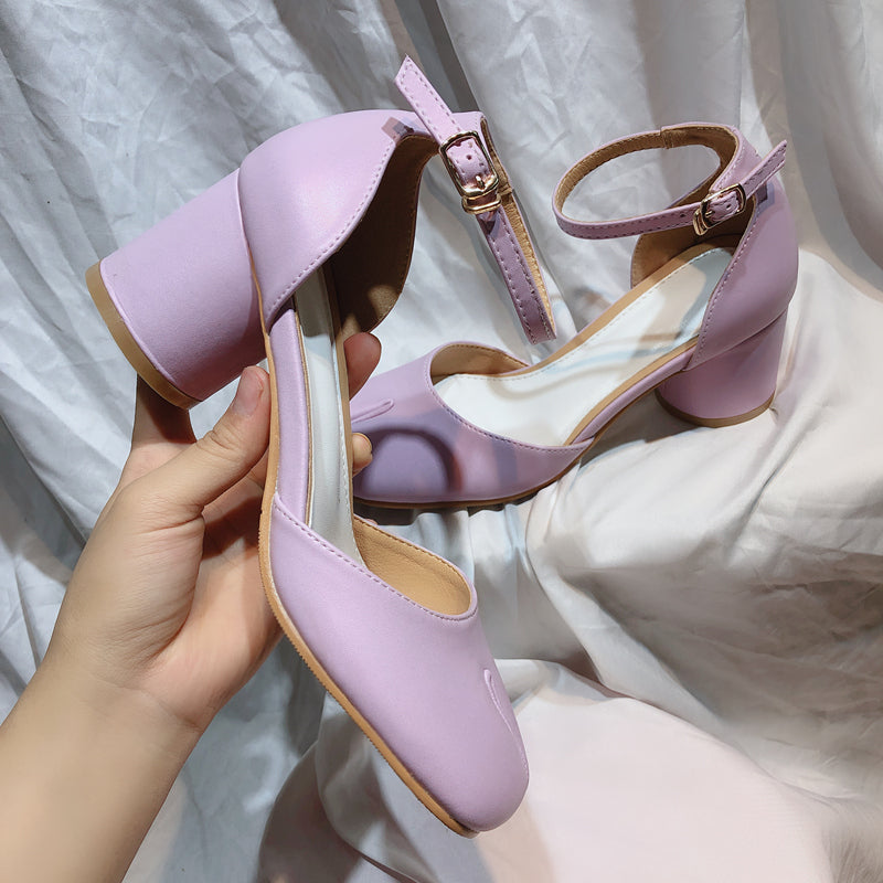 Split Toe Tabi Shoes Womens Heels Women dealsniper-net Light Purple 6cm 34