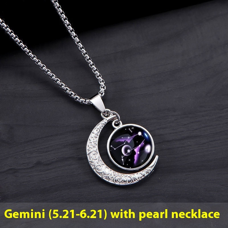 12 Constellation Moon Star Glowing Necklace Charm Jewelry