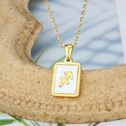 Stainless Steel Square Shell Zodiac Necklace Jewelry dealsniper-net Sagittarius White