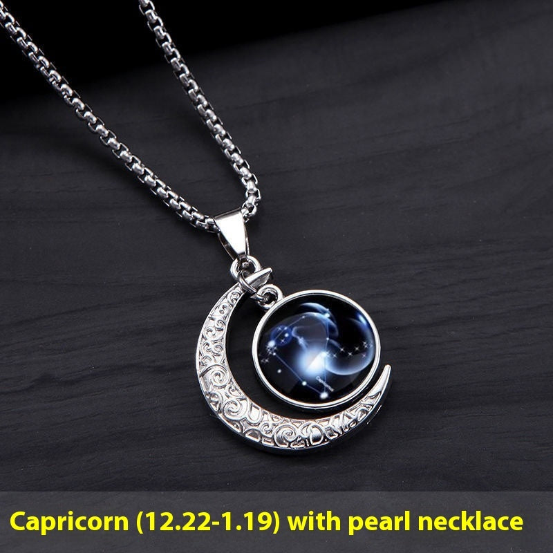 12 Constellation Moon Star Glowing Necklace Charm Jewelry