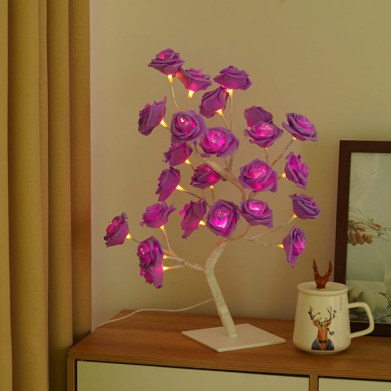 Removable Plastic Base Small Night Lamp Home Decor dealsniper-net Purple Rose With White Base Warm Light