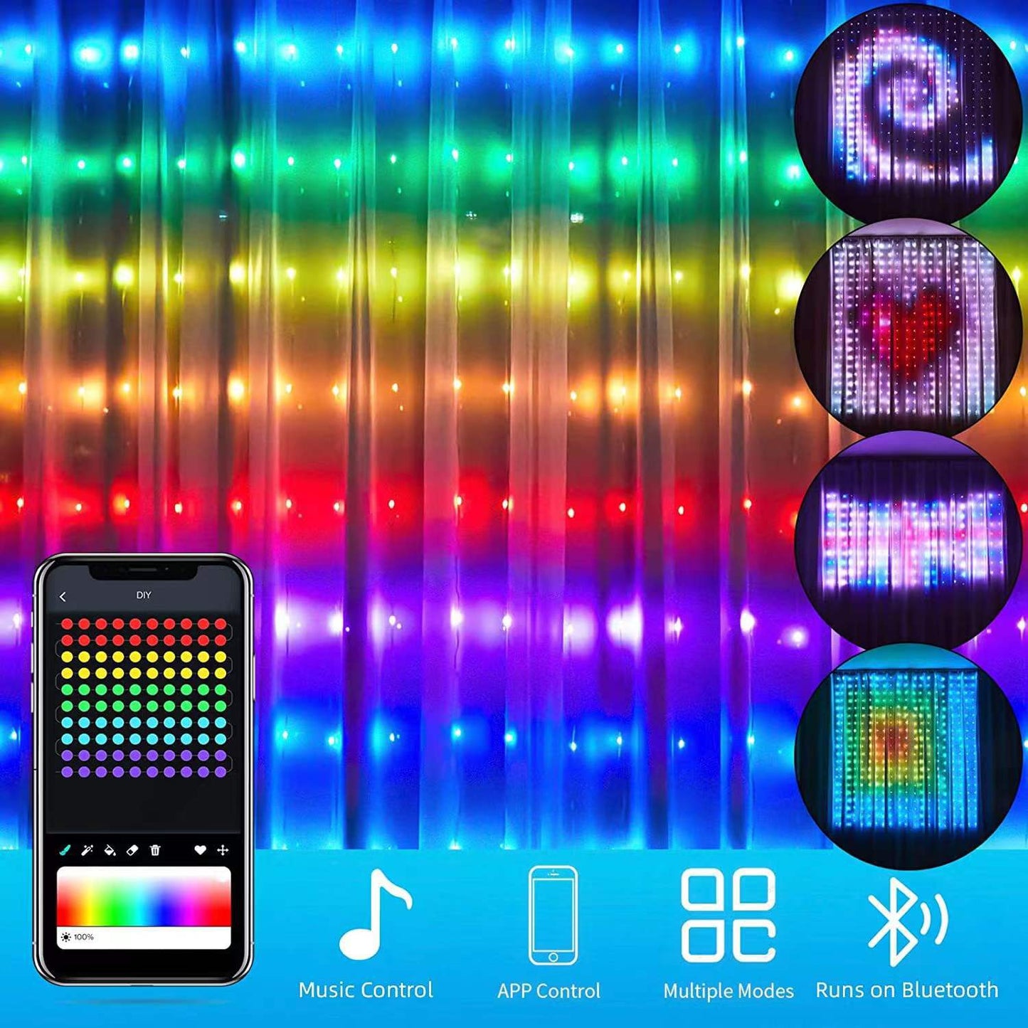 Programmable Magic Curtain Light Controlled By APP Home Decor Gym From House Magic APP400 light 1X1M AU