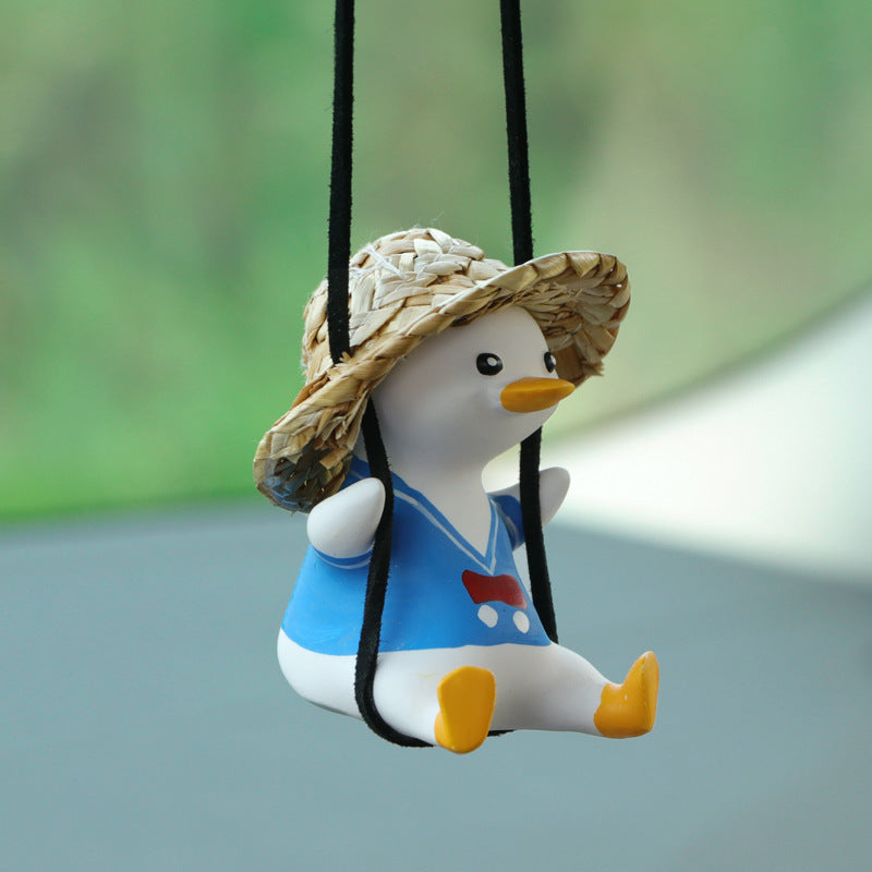 Car Pendant Cute Anime Little Duck Swing Auto Rearview Mirror Vehicle dealsniper-net Blue straw hat duck