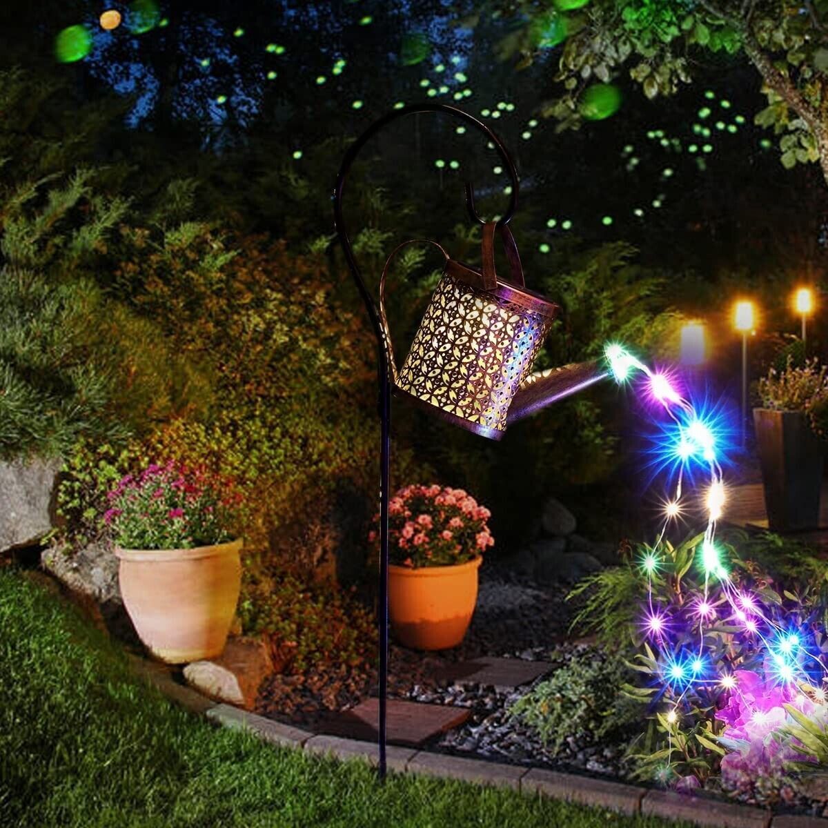 1 2pcs Watering Can Lights, Copper Solar Garden Lights Outdoor Gym From House