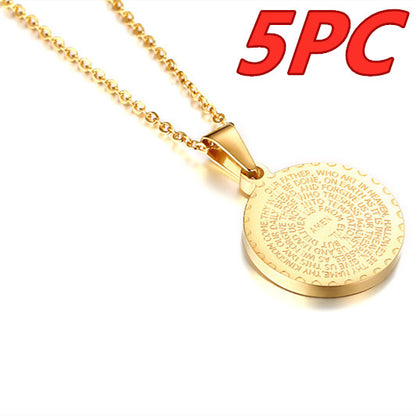 Stainless Steel Rhinestone Prayer English Scripture Pendant Jewelry dealsniper-net Gold 5PCS