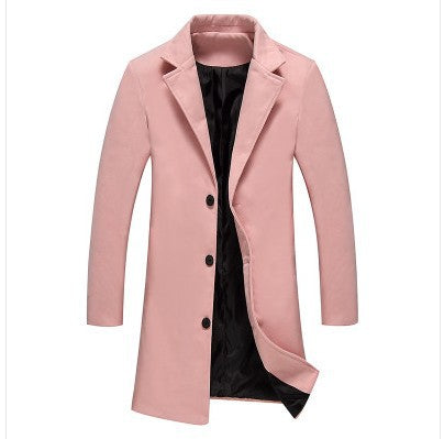 Autumn And Winter New Mens Solid Color Casual Business Woolen Coats Men dealsniper-net Pink 2XL