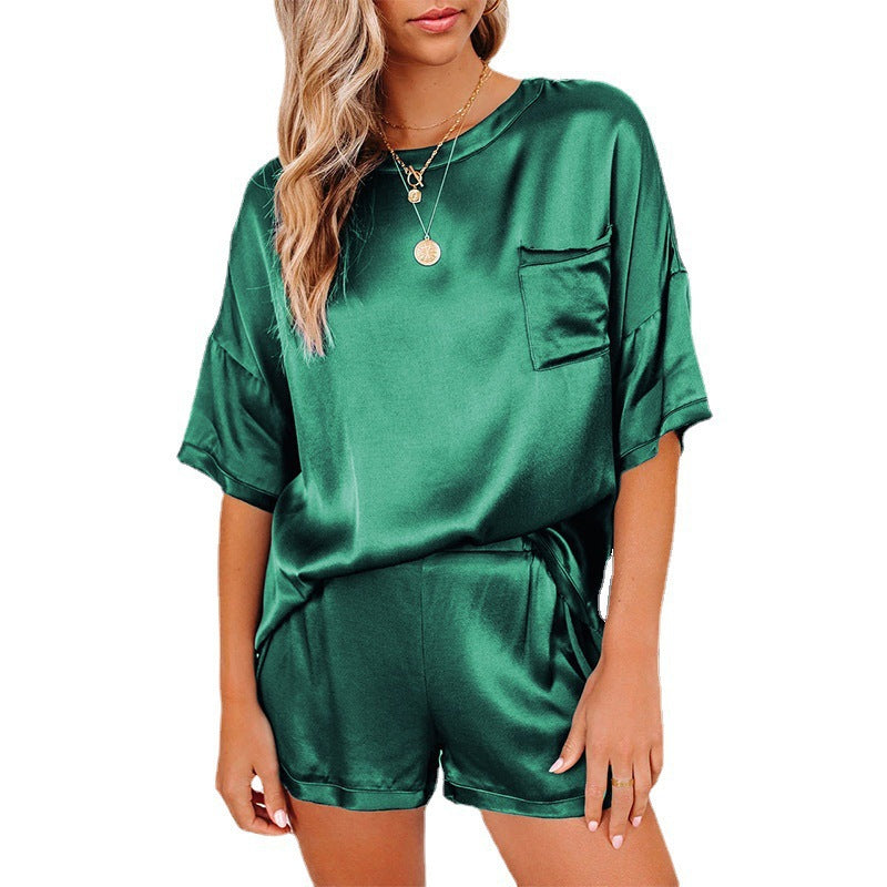 Pajama Set Short Sleeve Sleepwear Women Home Clothing Women dealsniper-net Dark green 3XL