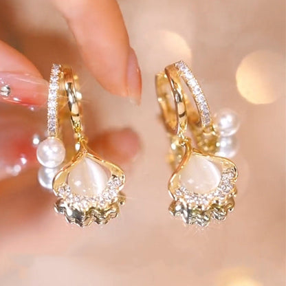 Fashion Jewelry Purple Crystal Four-leaf Flower Pearl Ear Clip Earrings Jewelry dealsniper-net