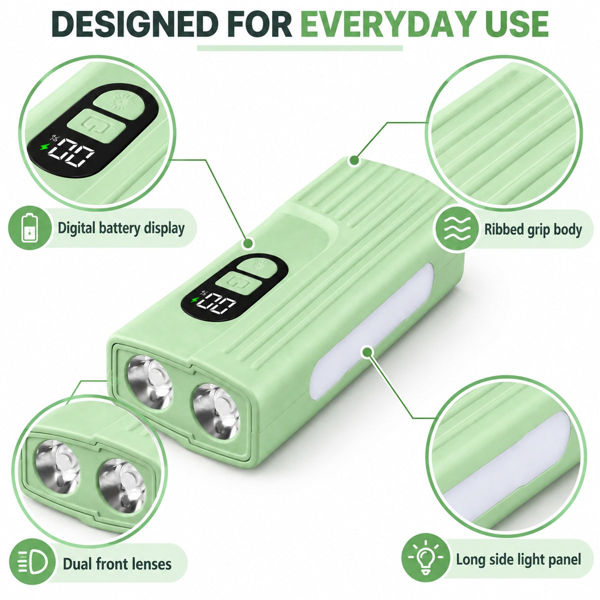 Rechargeable Z838 Green Portable Bicycle Flashlight Power Bank Outdoor DealSniper.net