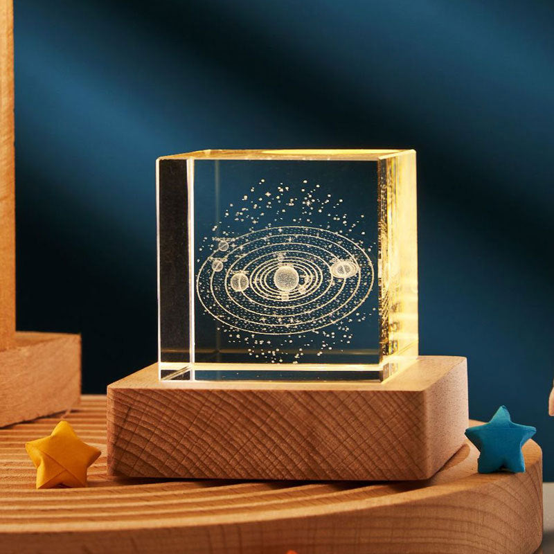 3D Transparent Crystal Cube Desktop Decoration Small Night Lamp House dealsniper-net 40mm Crystal Cube USB Warm Light Solar System