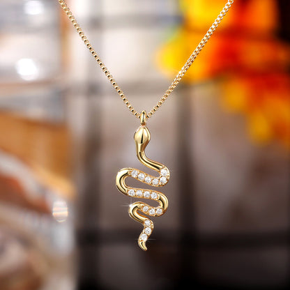 Fashion Lady Snake Pendant Necklace With Dazzling Zirconia Jewelry dealsniper-net XL811 Gold