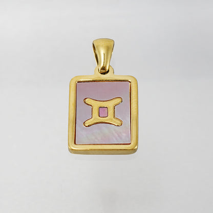 Stainless Steel Square Shell Zodiac Necklace Jewelry dealsniper-net Gemini Pink