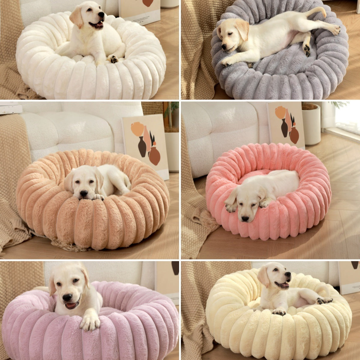 Pet Kennels Long Plush Round Cat Nest Winter Warm Dog Beds Pets Gym From House