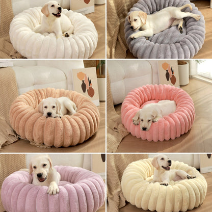 Pet Kennels Long Plush Round Cat Nest Winter Warm Dog Beds Pets Gym From House