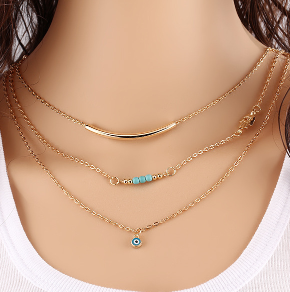 Double-layer Triangle Necklace Multi-layer Clavicle Chain Jewelry dealsniper-net 3 turquoise