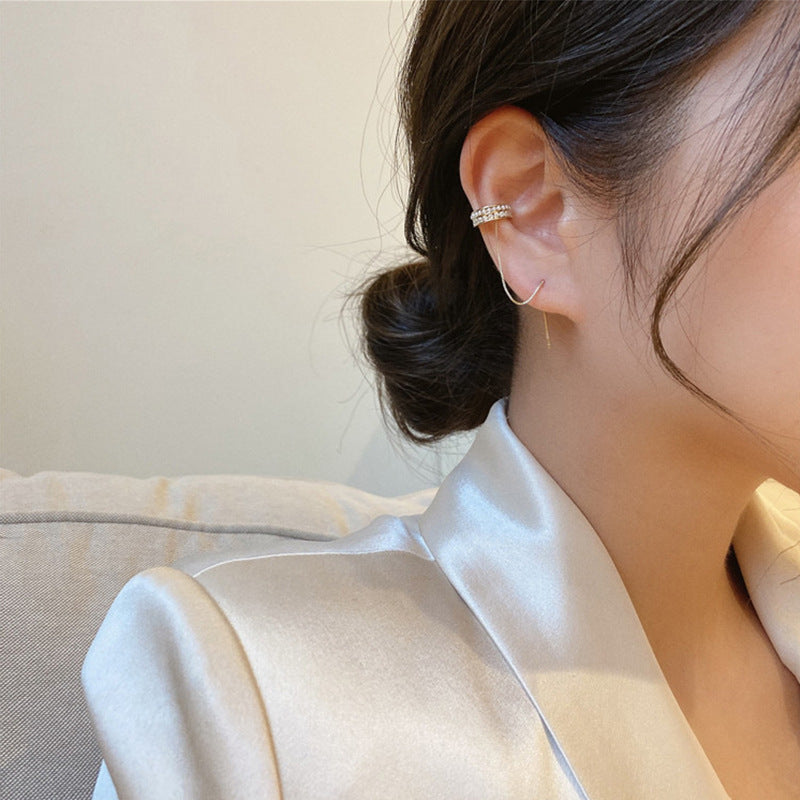 Korean Pearl Earbone Clip Earrings One Cold Wind High-end Ring Without Ear Jewelry dealsniper-net