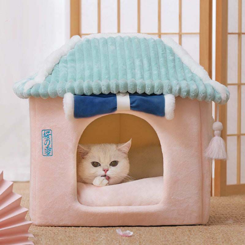 Cat House Removable And Washable Cat Bed Pet Supplies Pets DealSniper.net Tibetan blue curtain