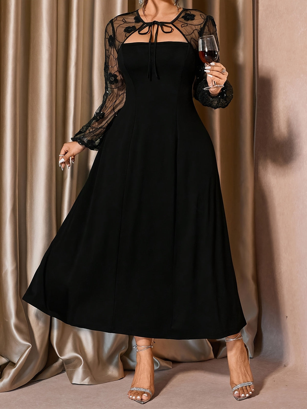Summer Plus Size Square Neck Mesh Spliced Midi Dress Elegant Casual Women Gym From House