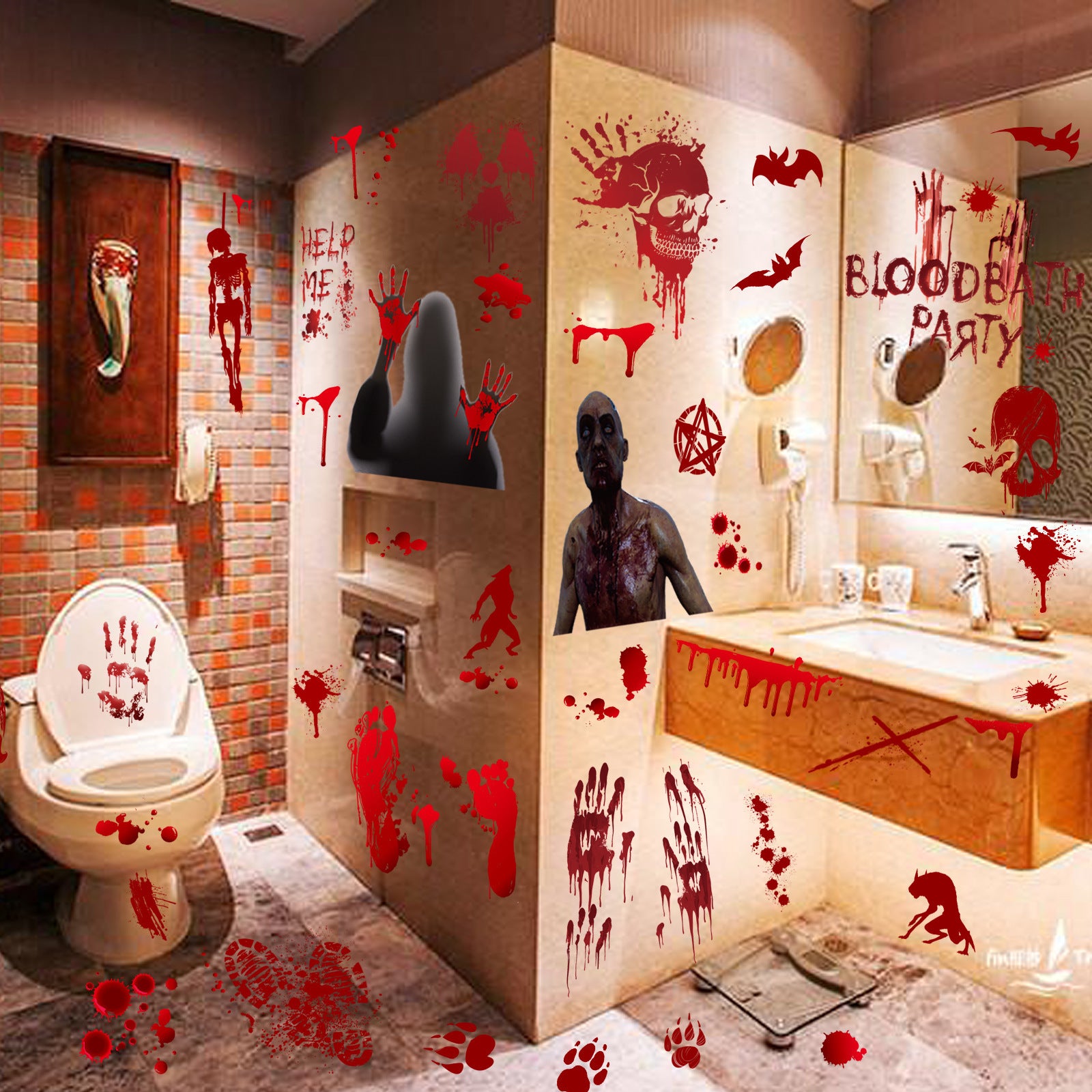 Halloween Window Stickers Horror Blood Handprint Footprint Holidays DealSniper.net
