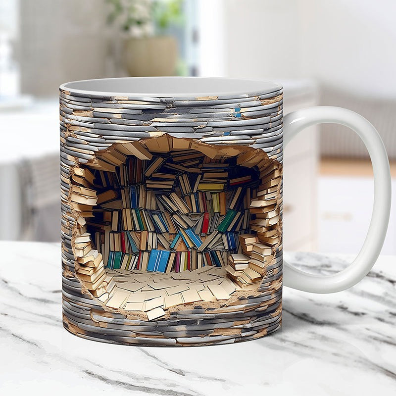 3D Bookshelf Mug Creative Ceramic Water Cup With Handle Kitchen DealSniper.net C 9.8x8CM