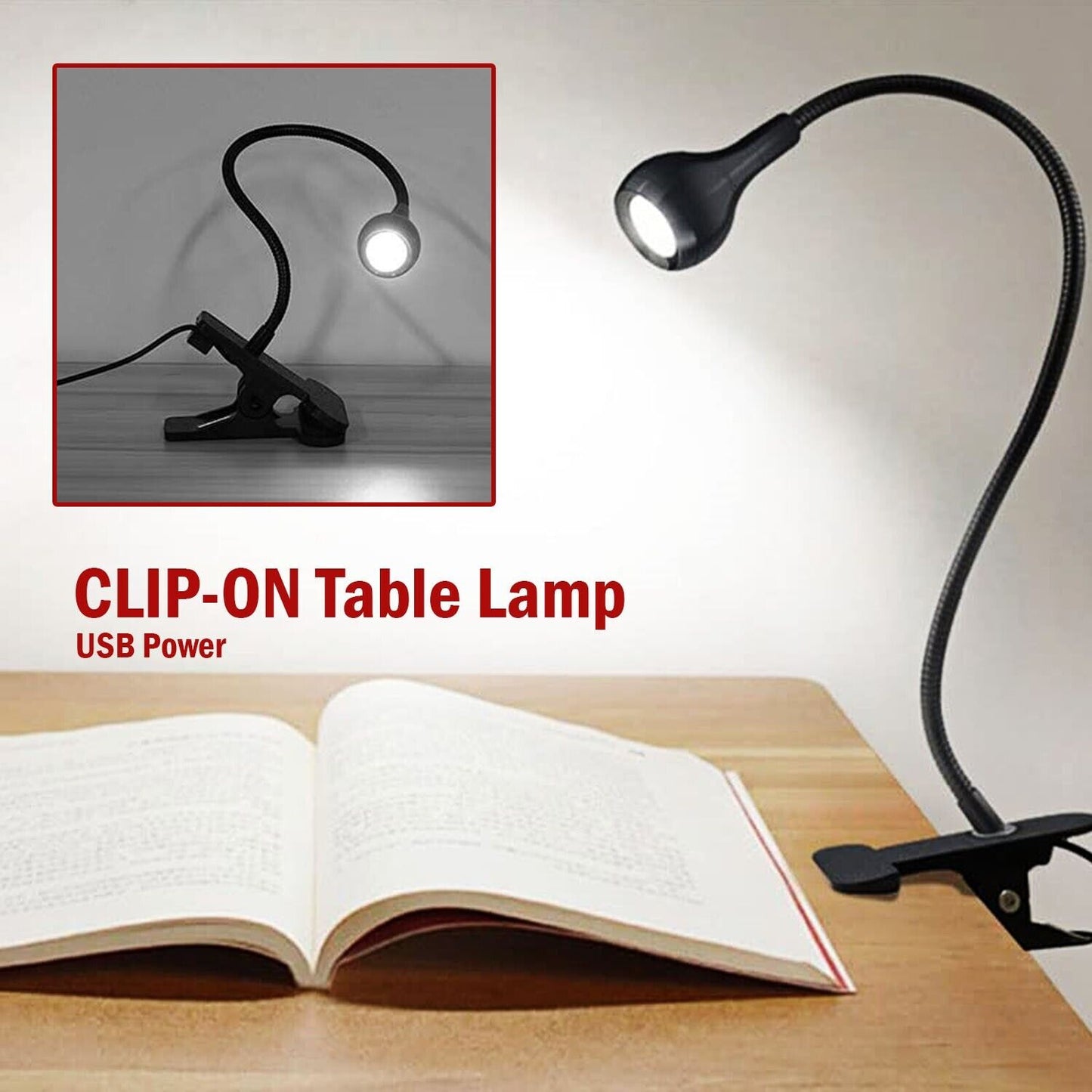 USB Flexible Reading LED Bright Light Book Lamp Clip-on Beside Bed Desk Table Home DealSniper.net