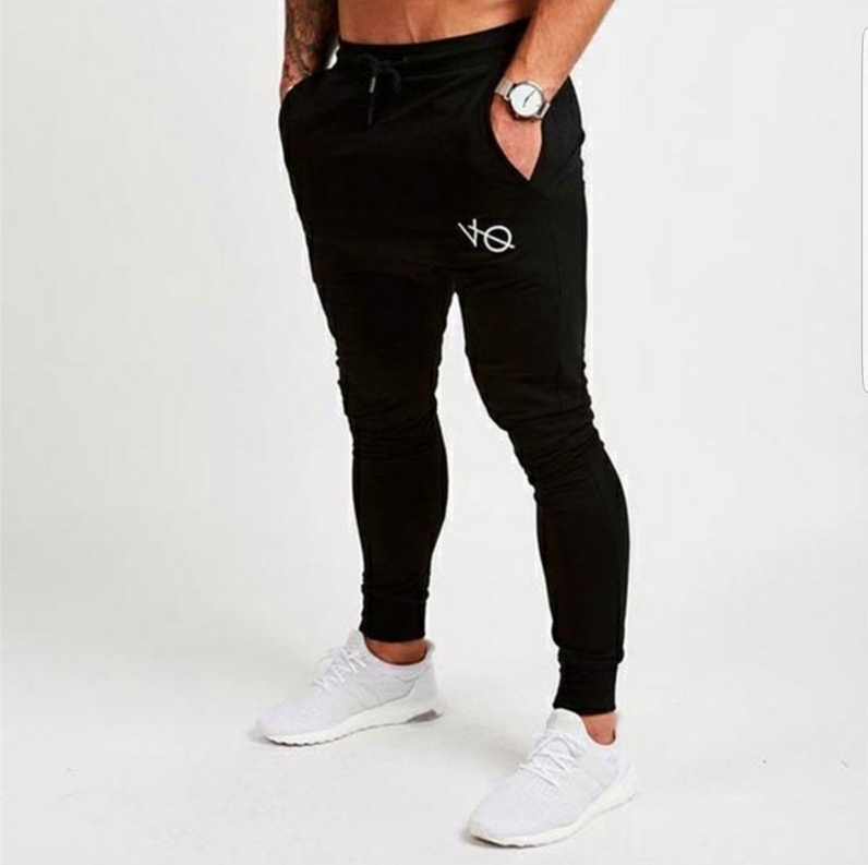 Spring and autumn men's fashion casual slim sports pants men's printed trousers Men dealsniper-net L Black