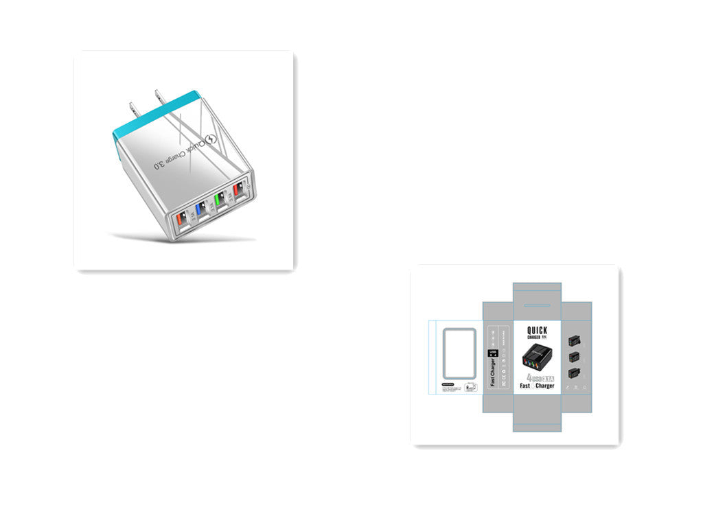 USB Charger Quick Charge 3.0 4 Phone Adapter Electronics DealSniper.net US Blue and box Q1pc