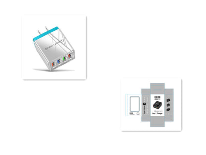 USB Charger Quick Charge 3.0 4 Phone Adapter Electronics DealSniper.net US Blue and box Q1pc
