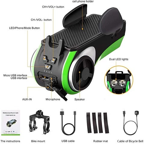5 In 1 Double LED Bicycle Light Bluetooth Audio MP3 Player Vehicle DealSniper.net