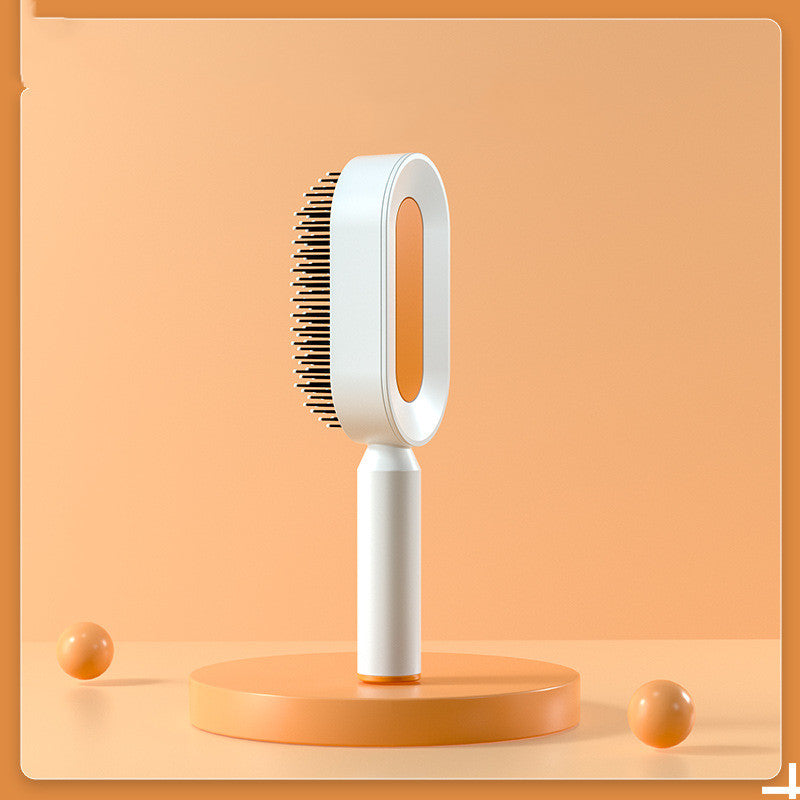 Self Cleaning Hair Brush For Women One-key Cleaning Hair Loss Airbag Massage Scalp Comb Anti-Static Hairbrush Beauty DealSniper.net Orange