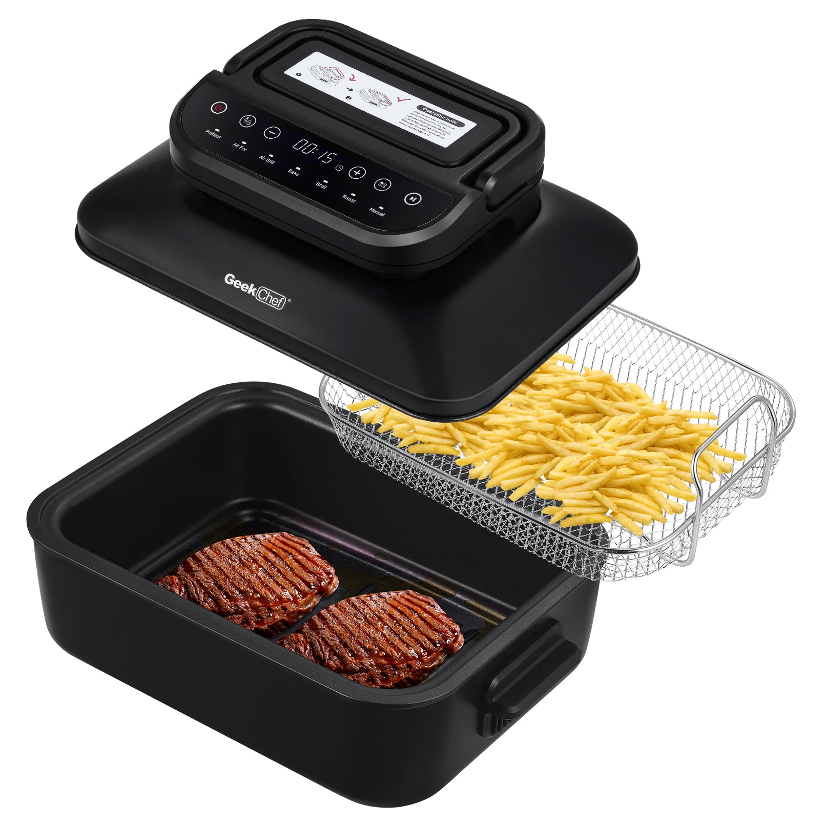 Geek Chef 7 In1 Smokeless Electric Indoor Grill With Air Fry, Home dealsniper-net Default