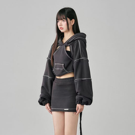 New Color Contrast Bright Line Short Hooded Sweater Women Gym From House
