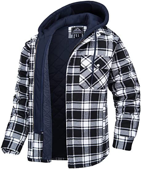 Men's Plaid Hooded Coat Winter Warm Button Zip-up Jacket Women null Black 2XL