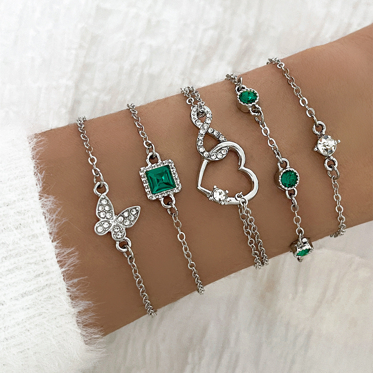 Bohemian 5pc Green Crystal Bracelets Jewelry Set For Women Jewelry DealSniper.net S1205 2