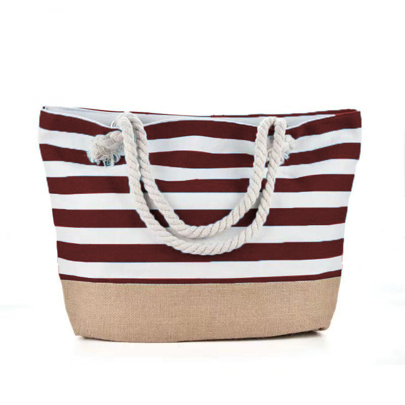 Striped Beach Bag Casual Large Capacity Women Shoulder Bags Women DealSniper.net Brown 50x12x35cm