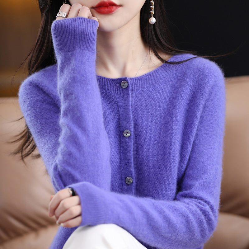 Women's Cashmere Cardigan O-neck Loose Sweaters Women DealSniper.net Catharanthus Roseus Blue L