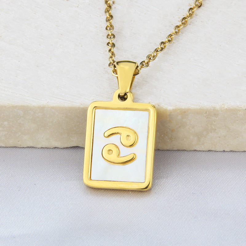 Stainless Steel Square Shell Zodiac Necklace Jewelry dealsniper-net Cancer White