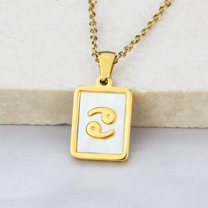 Stainless Steel Square Shell Zodiac Necklace Jewelry dealsniper-net Cancer White