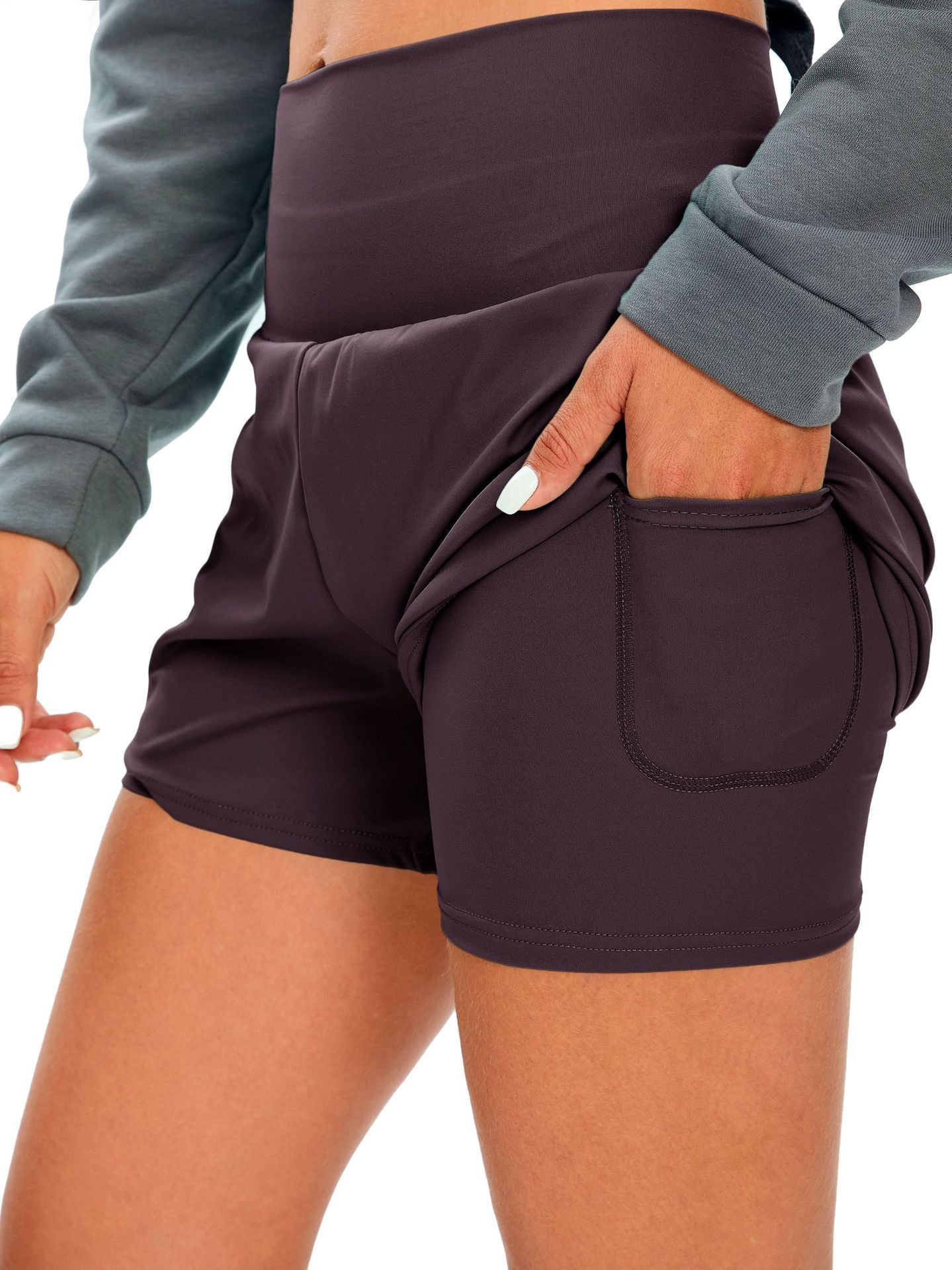 Fitness Simple Casual Pants High Waist Pocket Yoga Shorts Women DealSniper.net L Brown