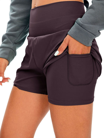 Fitness Simple Casual Pants High Waist Pocket Yoga Shorts Women DealSniper.net L Brown
