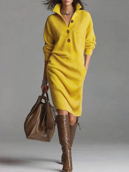 Long-sleeved Sweater Dress Fashion Warm Stand-up Collar Women Gym From House Yellow 2XL