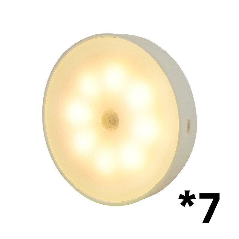 Usb Rechargeable Motion Sensor Light Round Wireless LED Light Kitchen dealsniper-net 7pcs Warm light USB