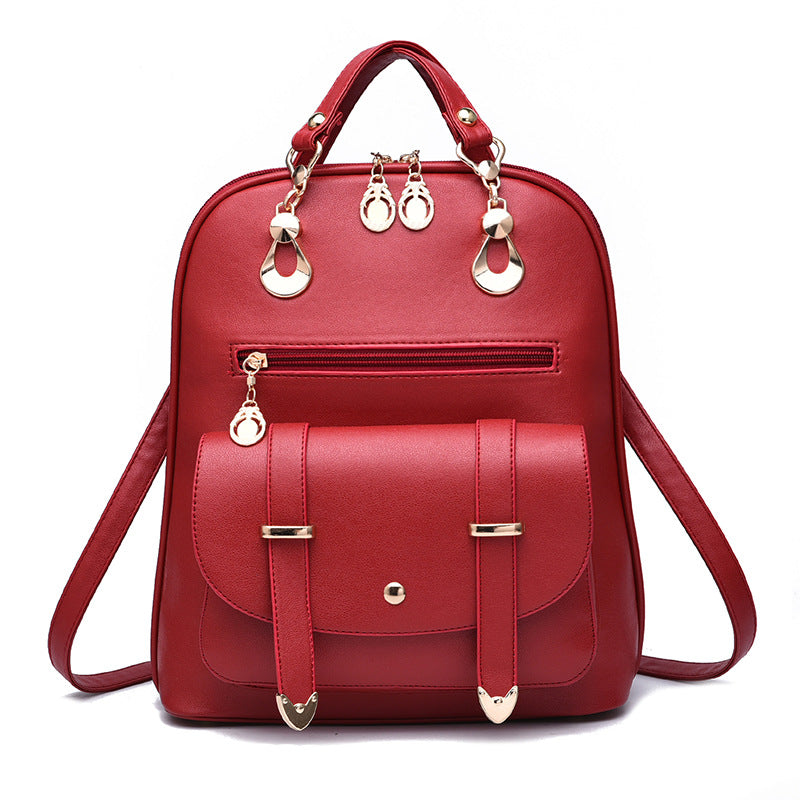 Female bag fashion PU leather dual-use backpack Women DealSniper.net Wine Red