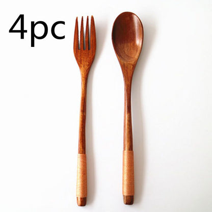 Kitchen Wooden Bamboo Spoon Cooking Utensil Tools Kitchen dealsniper-net Khaki 4PC