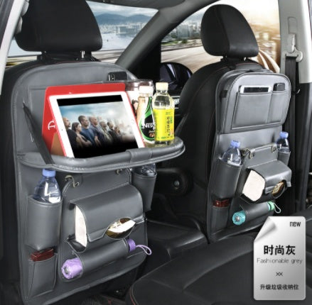 PU Leather Car Storage Bag Multifunction Seat Back Tray Vehicle DealSniper.net Grey