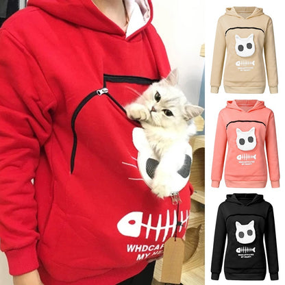 Women Hoodie Sweatshirt With Cat Pet Pocket Design Women dealsniper-net