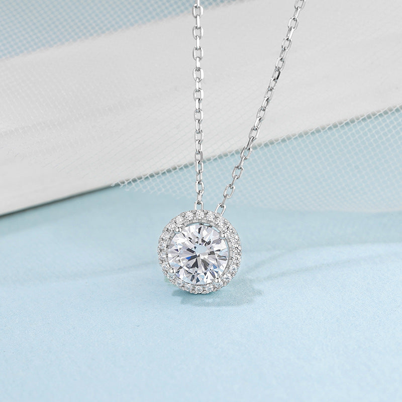 S925 Sterling Silver Moissanite Jewelry Set Jewelry dealsniper-net 1ct Mosang Diamond Necklace